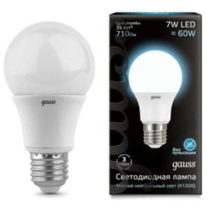Лампа GAUSS LED A60 7W 220V E27 4100K 710Lm