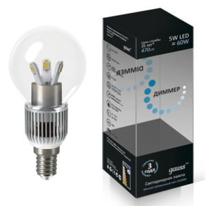 Лампа Gauss LED Шар DIMMER 5W 220V E27 4100K 470Lm