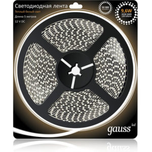 Лента LED 2835/120-SMD 48W 12V DC теплый белый IP20 (блистер 5м) GAUSS