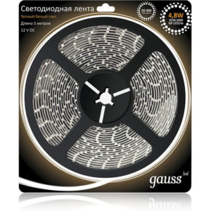 Лента LED 2835/60-SMD 24W 12V DC теплый белый IP66 (блистер 5м) GAUSS
