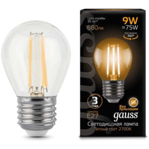 Лампа GAUSS LED Filament Шар 9W Е27 2700K 680lm