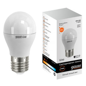 Лампа Gauss Elementary LED  Шар 6W 220V E27  2700/3000К 420Lm