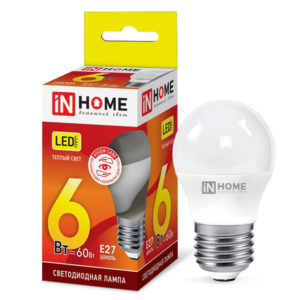Лампа LED-ШАР-VC 6Вт 230В Е27 3000К 480Лм IN HOME