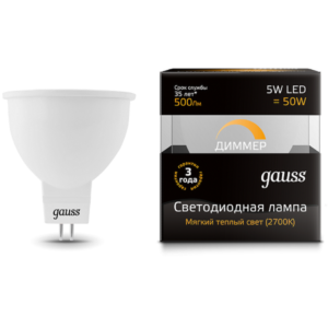 Лампа GAUSS LED DIMMER MR16 5W 220V GU5.3  2700/3000К 500Lm