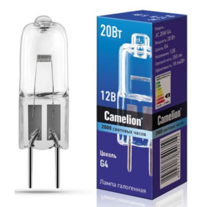 Лампа галоген.без рефлектора, JC 20W G4 COOL 12V Camelion