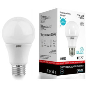 Лампа Gauss Elementary LED A60 7W 220V E27 4100K 540Lm