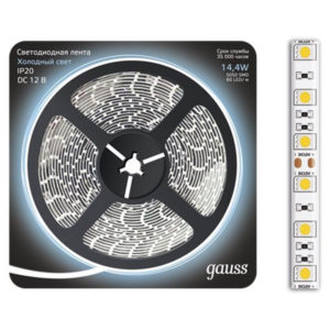 Лента LED 5050/60-SMD 72W 12V DC холодный белый IP20 (блистер 5м) GAUSS