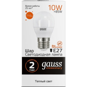 Лампа Gauss Elementary LED  Шар 10W 220V E27 3000К 710Lm