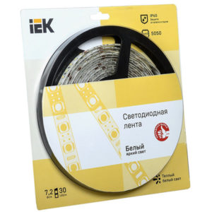 Лента 5м LSR-5050WW30-7,2-IP65-12V 30LED/м 7,2Вт/м 3000K IEK