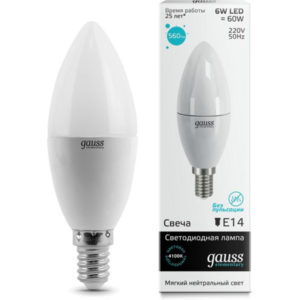 Лампа Gauss Elementary LED  Свеча 6W 220V E14 4100K 450Lm