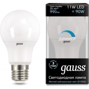 Лампа GAUSS LED DIMMER A60 11W 220V E27 4100К 990Lm