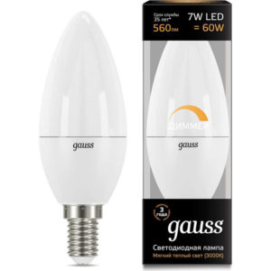 Лампа GAUSS LED DIMMER Свеча 7W 220V E14 3000К 560Lm