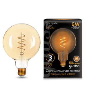 Лампа GAUSS LED Filament G120 Flexible E27 6W Golden 2400К 360Lm