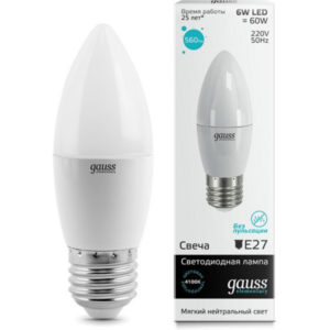 Лампа Gauss Elementary LED  Свеча 6W 220V E27 4100K 450Lm