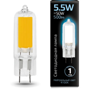 Лампа Gauss LED G4 AC220-240V 5.5W 500lm 4100K Glass 1/10/200