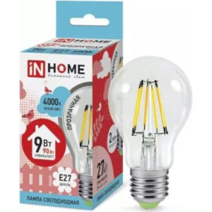 Лампа DECO-LED-A60 9Вт 230В Е27 4000К 810Лм прозрачная INHOME