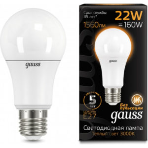 Лампа GAUSS LED A70 22W 220V E27 3000K 1560Lm