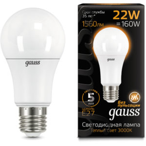 Лампа GAUSS LED A70 22W 220V E27 4100K 1640Lm