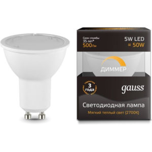Лампа GAUSS LED DIMMER GU10 5W 220V 3000K 500Lm