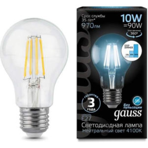 Лампа GAUSS LED Filament A60 E27 10W 2700К 930Lm
