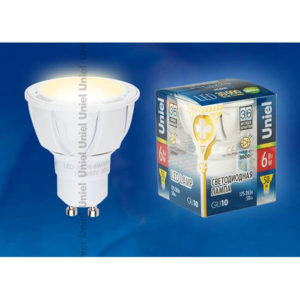 Лампа светодиодная LED-JCDR-6W/NW/GU10/FR/38D ALM01WH пластик