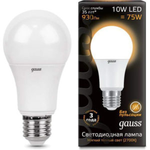 Лампа GAUSS LED A60 10W 220V E27 3000K 930Lm
