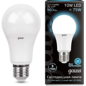 Лампа GAUSS LED A60 10W 220V E27 4100K 960Lm