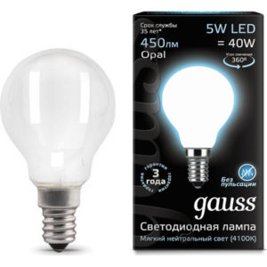 Лампа GAUSS LED Filament Шар OPAL 5W Е14 4100К 450Lm