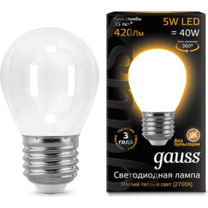 Лампа GAUSS LED Filament Шар OPAL 5W Е27 2700К 420Lm