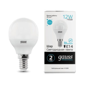 Лампа Gauss Elementary LED  Шар 12W 220V E14 4100K 920Lm