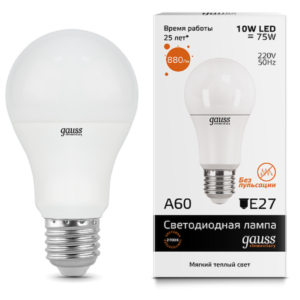 Лампа Gauss Elementary LED  A60 10W 220V E27  2700/3000К 880Lm