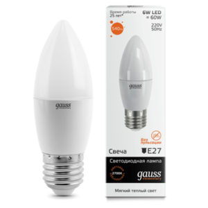 Лампа Gauss Elementary LED  Свеча 6W 220V E27  2700/3000К 420Lm