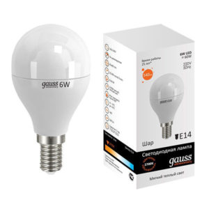 Лампа Gauss Elementary LED  Шар 6W 220V E14  2700/3000К 420Lm