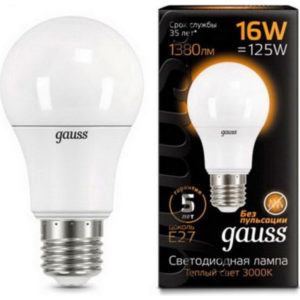 Лампа GAUSS LED A60 16W 220V E27 3000K 1380Lm