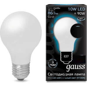 Лампа GAUSS LED Filament A60 OPAL E27 10W 4100К 860Lm