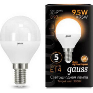Лампа GAUSS LED Шар 9,5W 220V E14 3000K 890Lm