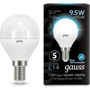Лампа GAUSS LED Шар 9,5W 220V E14 4100K 950Lm