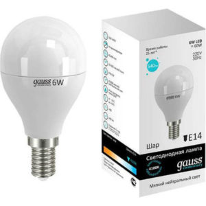 Лампа GAUSS LED Шар 6,5W 220V E14 4100K 550Lm
