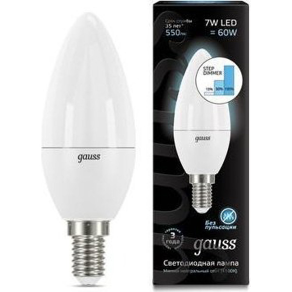 Лампа GAUSS LED DIMMER (STEP) Свеча 7W 220V E14 4100К 550Lm