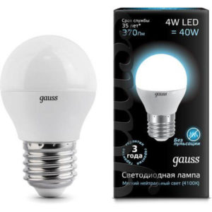 Лампа Gauss LED Шар 4W 220V E27 4100K 370Lm