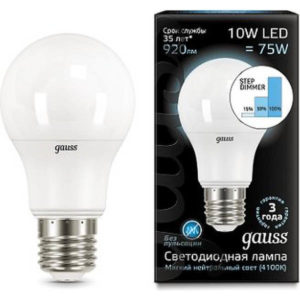 Лампа GAUSS LED DIMMER (STEP) A60 10W E27 4100K 920Lm