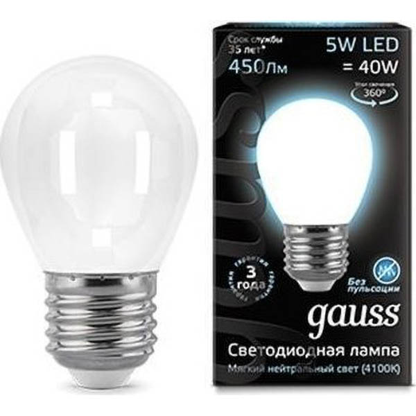 Лампа GAUSS LED Filament Шар OPAL 5W Е27 4100К 450Lm