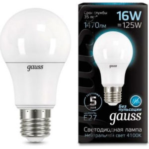 Лампа GAUSS LED A60 16W 220V E27 4100K 1470Lm